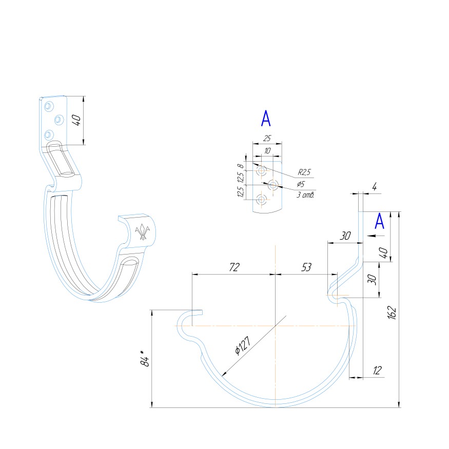 Крюк короткий усиленный модернизированный с комплектом крепления Aquasystem, PU MATT, RAL 8017 Коричневый 125/90 купить в Москве
