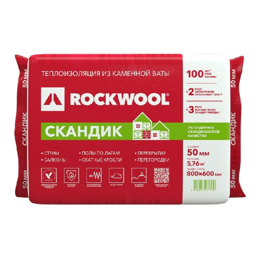 Утеплитель Лайт Баттс Скандик 50х600х800 Rockwool купить в Москве