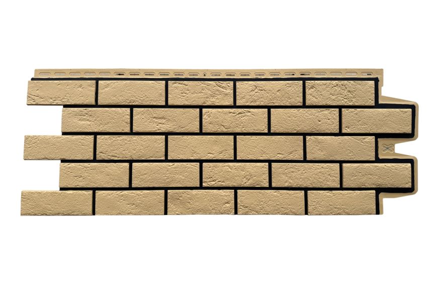 Фасадная панель Grand Line, Состаренный кирпич Design, Песочный, шов RAL 9005 купить в Москве